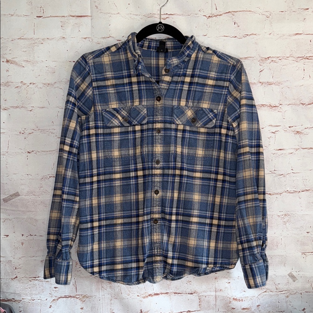 PATAGONIA ORGANIC COTTON MIDWEIGHT FJORD FLANNEL SHIRT Blue Tan  woman’s small S
